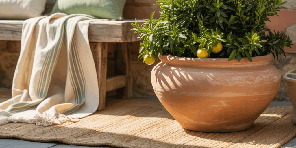 Sun-Baked Terracotta Potted Lemon Tree